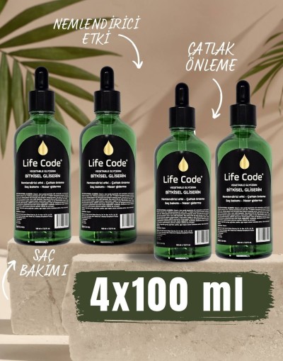 LİFE CODE Bitkisel Gliserin Damlalıklı Şişe 100 ml x 4 adet