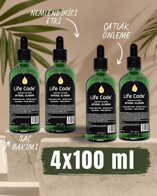 LİFE CODE Bitkisel Gliserin Damlalıklı Şişe 100 ml x 4 adet