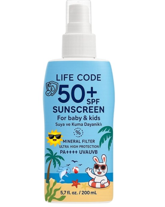 LİFE CODE Bebek Ve Çocuk Güneş Kremi Mineral Filtre Waterproof 50 Spf 200 ml