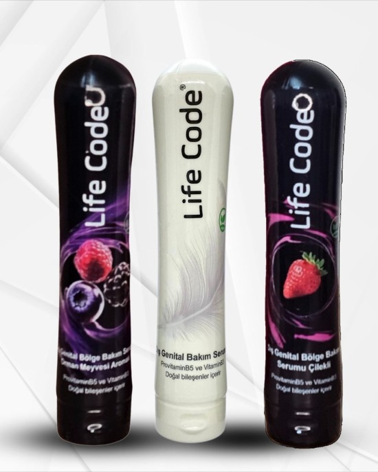 3 Ü Bir Arada Life Code Kaygantırıcı Genital Jel Serum Çilek Hazzı 125 ml.  VE Life Code Kaygantırıcı Genital Jel Serum Orman Meyvesi Aromalı 125 ml.  Life Code Kaygantırıcı Genital Jel Serum 125 ml.